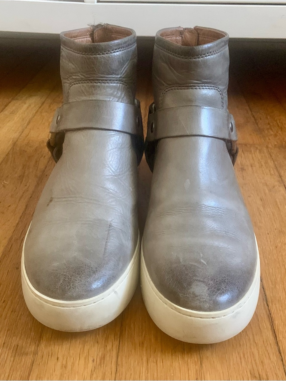 Frye Women’s Grey Leather High-Top Casual Moto Sneakers